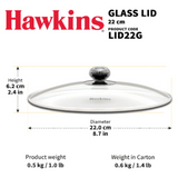 Hawkins 22 cm Glass Lid, Toughened Glass Lid with Stainless Steel Rim, LID22G