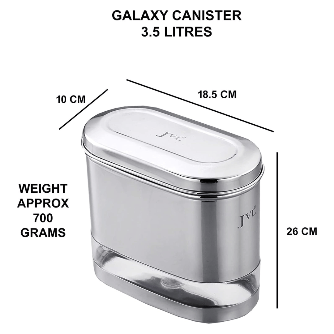 JVL Stainless Steel Galaxy Clear Canister with Unbreakable Steel Lid 3.5 Litre 
(GC-3)