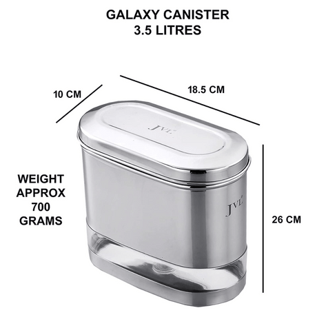 JVL Stainless Steel Galaxy Clear Canister with Unbreakable Steel Lid 3.5 Litre 
(GC-3)