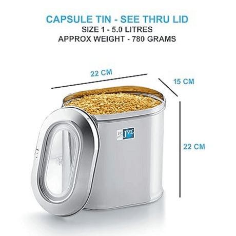 JVL Stainless Steel Storage Capsule Tin With See Through Lid (CPT-1)
