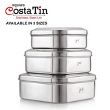 JVL Stainless Steel Square Costa Tin Shape Container Box With Steel Lid (SCS-0) 