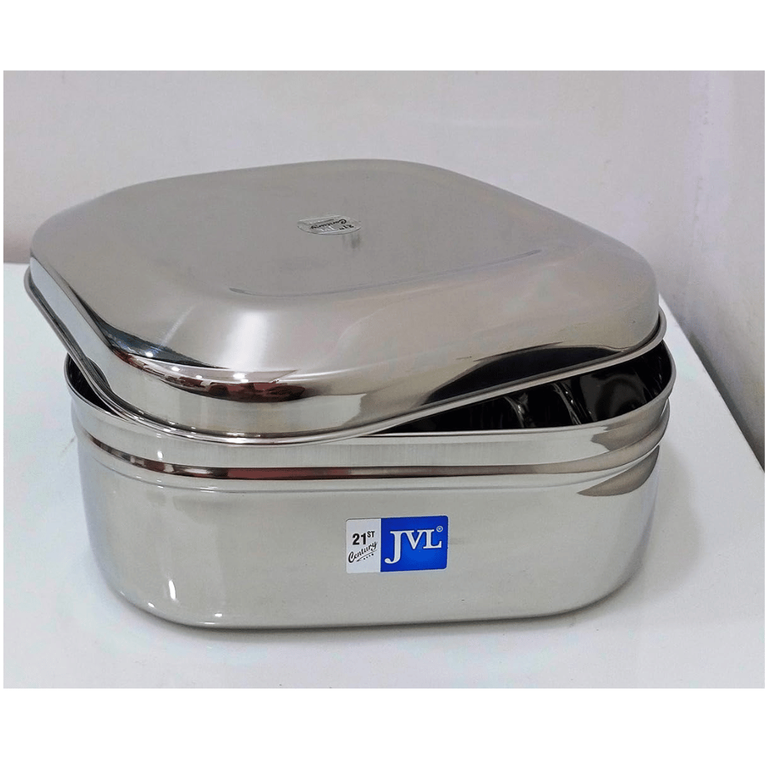 JVL Stainless Steel 1350ml Square Costa Tin Shape Container Box With Steel Lid (SCS-1) 