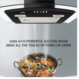 Kitchen Chimney |6070 JU BL Curved Glass Push Button Italian Motor Baffle filters 60cm |1000 m3/h -Black 