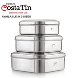 JVL Stainless Steel 3350ml Square Costa Tin Shape Container Box With Clear Lid (SCC-3) 