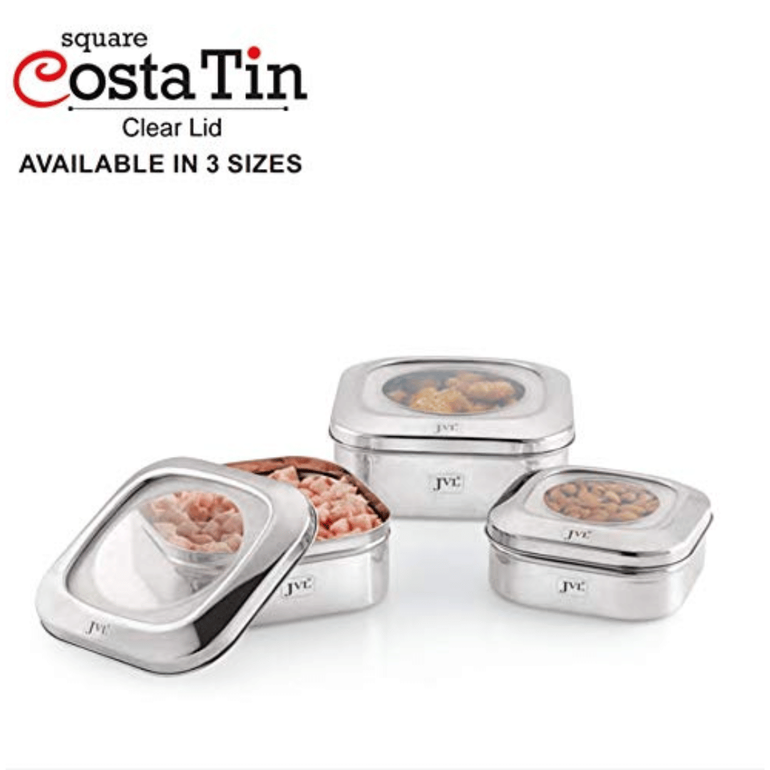 JVL Stainless Steel 4850ml Square Costa Tin Shape Container Box With Clear Lid (SCC-4) 