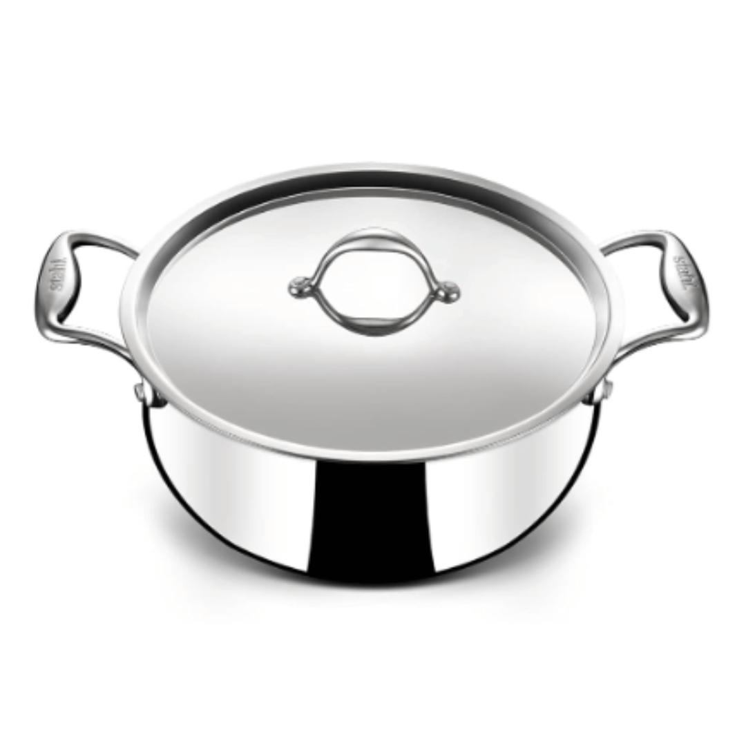 Stahl 3.2 L Triply Stainless Steel Sauce Pot with Lid, Belly Casserole, Biryani Pot with Induction Basem, 4180