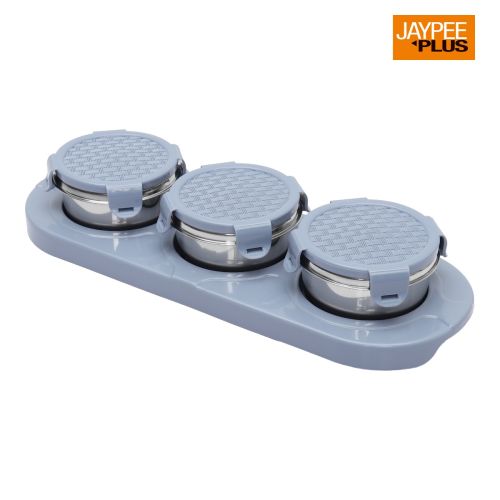Jaypee plus ZETA-3 Airtight Inner Stainless Steel Dry Fruit Container Set of 3 with Tray 3N - 350 ml VALLEY BLUE