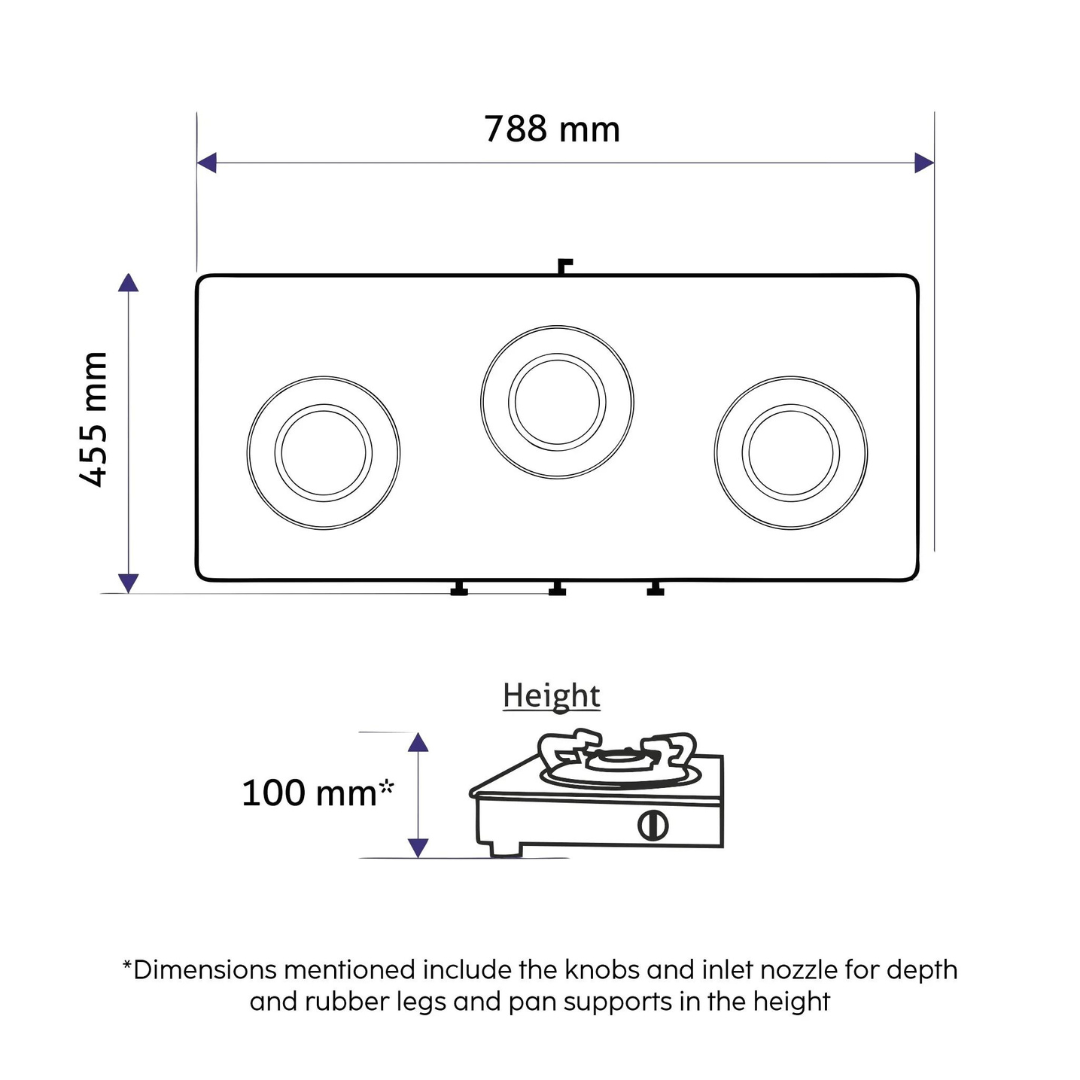 Glen CT 1035 Ultra Slim Black 3 Burner