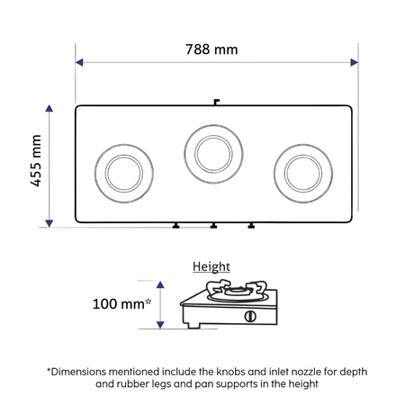 Glen CT 1035 Ultra Slim Black 3 Burner