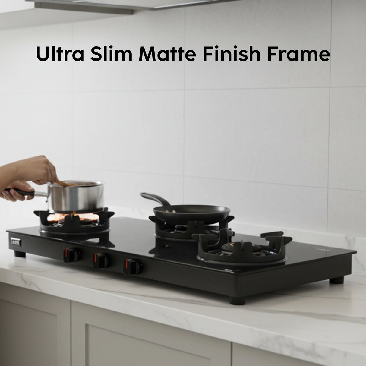 3 Burner Matte Finish Glass Gas Stove with High Flame Brass Burner (CT1038SLCPBLMG)