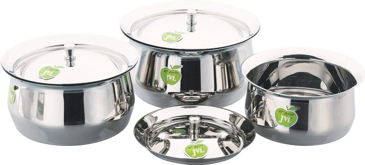 JVL Stainless Steel Cooking Classic Handi Pot  750ml, 1100ml, 1700ml - 3 pcs Set