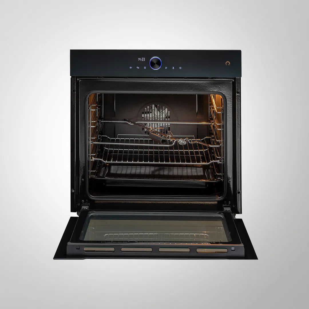 OV81 ZNSCN 81L Extra Large Built-in Electric Oven with 3D Hot Air, 14 Functions, Soft Close, LED Knob – Half Mirror Glass Finish