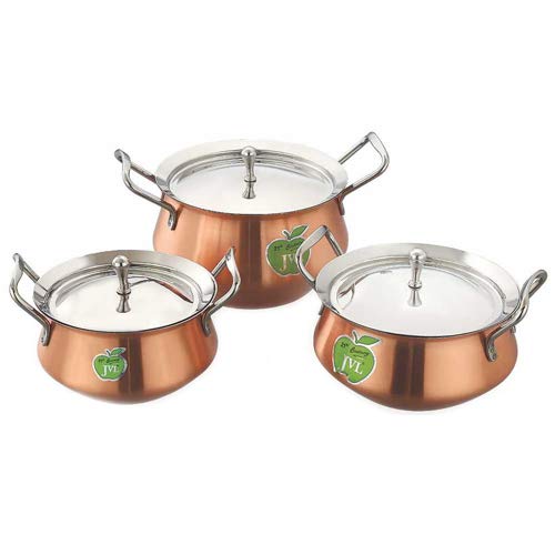 JVL  Pot Full Copper Bottom Stainless Steel Cooking Sauce Pot Hand 3 Pcs set