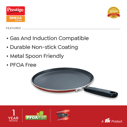 Prestige Omega Deluxe Aluminium Induction Base Non-Stick Omni Tawa, 30 cm (Red) 36719
