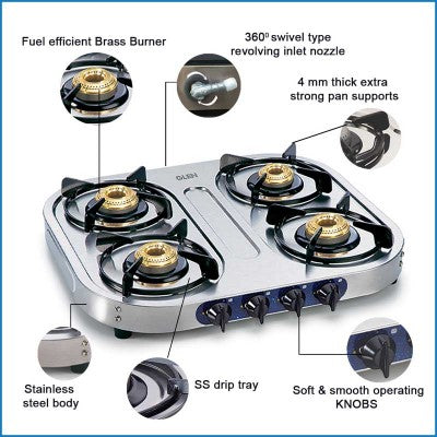 Glen 4 Burner SS Gas Stove 1044 SS HF BB