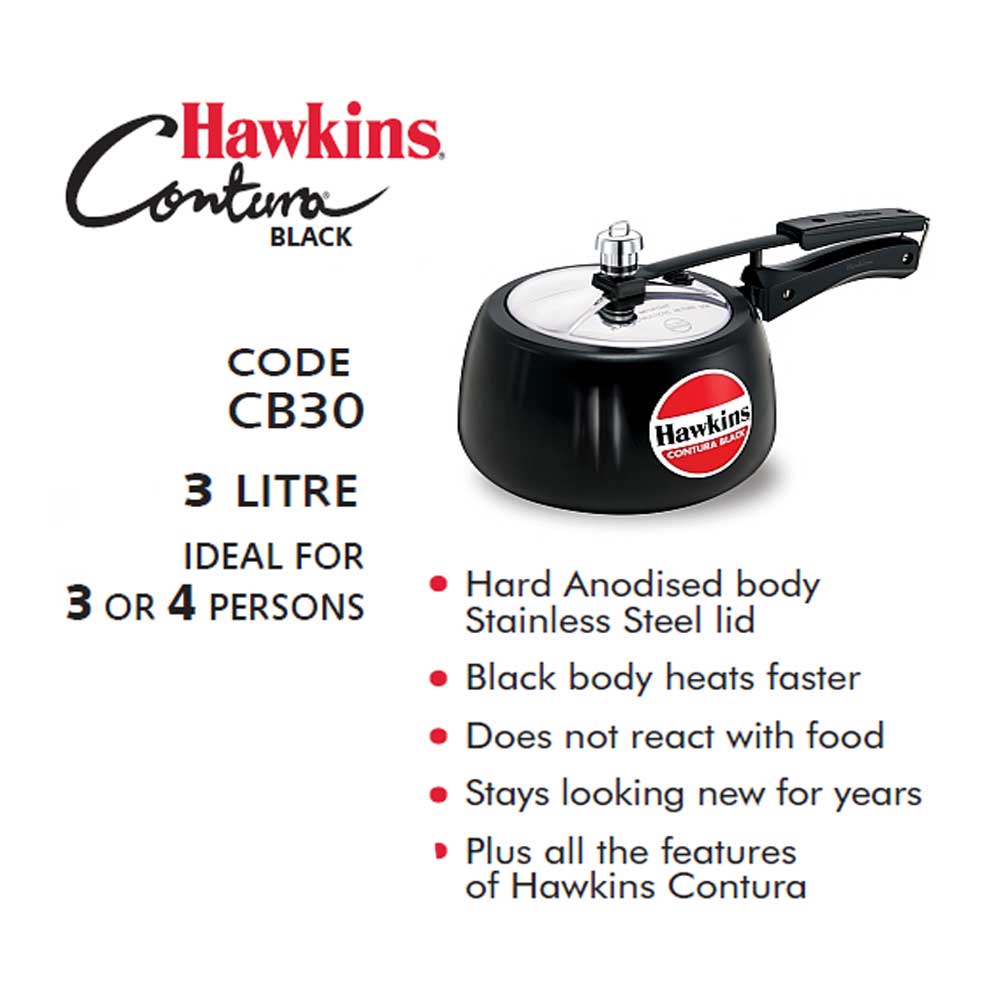 Hawkins Contura Black Hard Anodised Pressure Cooker 3 Litre: CB30  