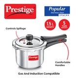 Popular Svachh Spillage Control Stainless Steel Pressure Cooker, 1.5 L (Silver)Prestige Popular Svachh Spillage Control Stainless Steel Pressure Cooker, 1.5 L (Silver) 20192