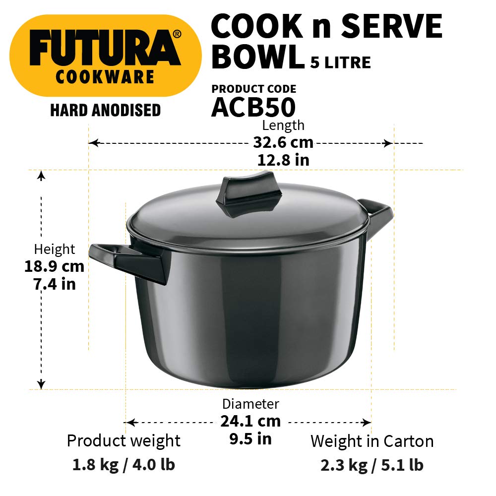 Hawkins Futura Hard Anodised Cook-n-Serve Bowls 5 L :ACB 50