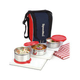Signoraware Executive Hot Steel Medium Lunch Box Colurs Red, Blue, Violet