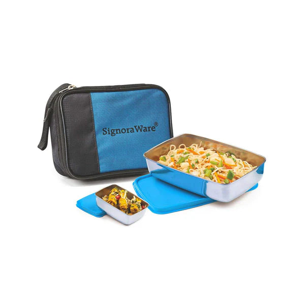 SignoraWare Compact Steel Lunch Box (Small) with Bag Avialable in RED, BLUE, EGREEN, EBLUE