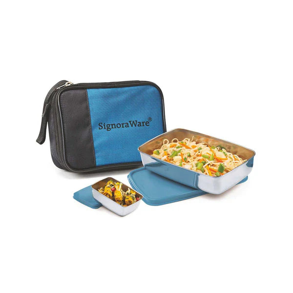 SignoraWare Compact Steel Lunch Box (Small) with Bag Avialable in RED, BLUE, EGREEN, EBLUE