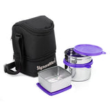 Signoraware Trio Steel Lunch Box | 500ml+600ml+200ml Color: Blue, Red, Violet