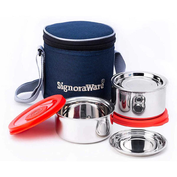 Signoraware Executive Twin Wall Small Steel Lunch Box Color: Red, Blue