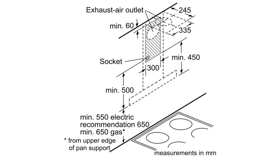 BOSCH CHIMNEY WALL MOUNTED HOODS 90 CM DWB091K50
