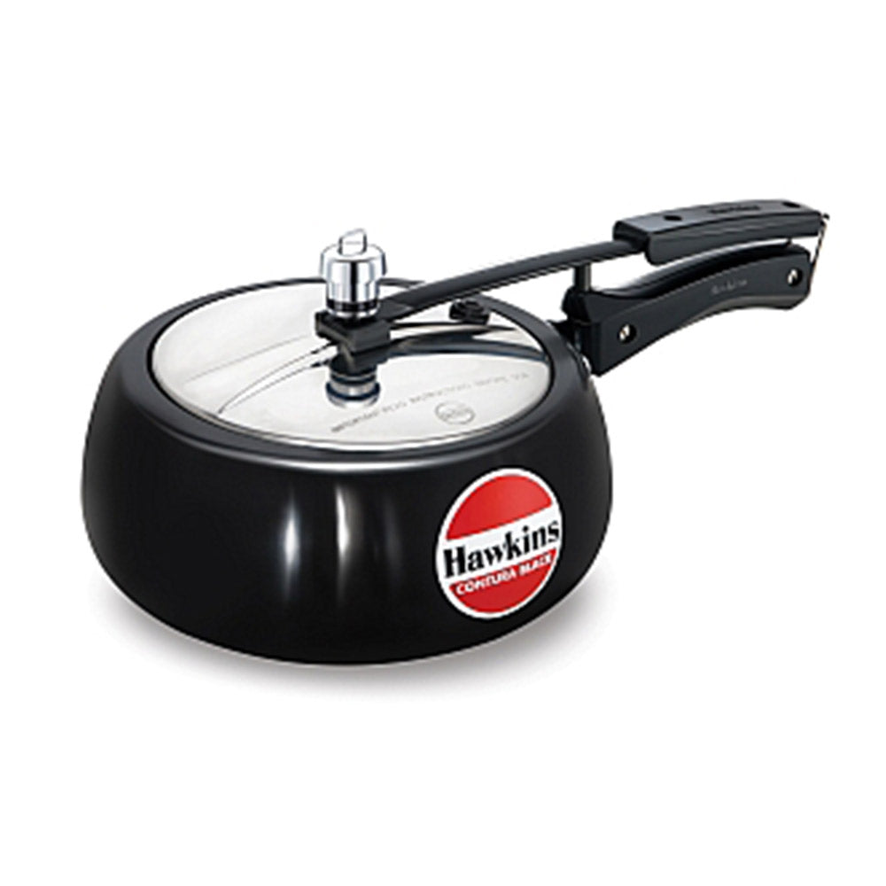 Hawkins Contura Black Pressure Cooker 3.5 Litre: CB35 with Hawkins Genuine 2 Gasket & 2 Safety Valve