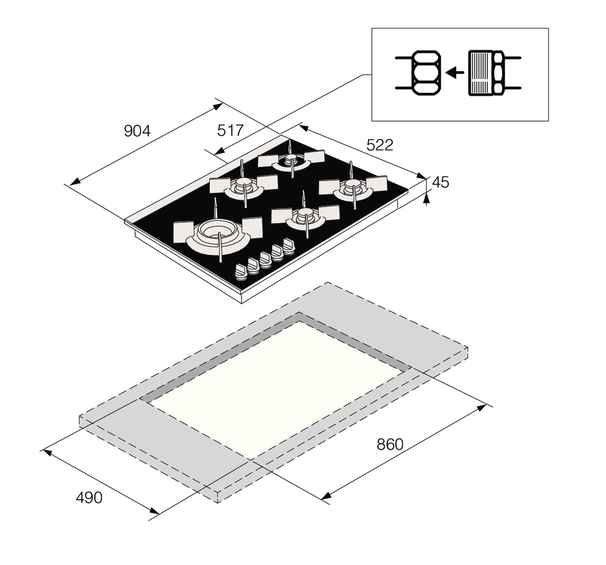 HG8953BGB1 5 Burner Gas Hob 90cm Black Glass 538.60.789