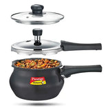 Deluxe Duo Plus Hard Anodised Gas and Induction Compatible Pressure Handi with Glass Lid, 1.5 L (Black)