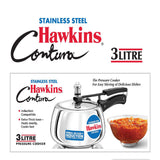 Hawkins Stainless Steel Contura Pressure Cooker 3L SSC30 with Hawkins Genuine 2 Gasket & 2 Safety Valve