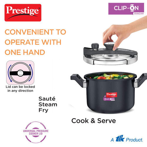 Prestige Clip-on Svachh Hard Anodised Spillage Control Pressure Cooker, 5 L (Black) 20242