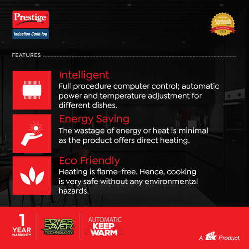 Induction Cook-Top PIC 20 WIZ | 1600W | Automatic Whistle Counter | Timer | Indian Menu Options | Voltage Regulator | Anti-Magnetic Wall