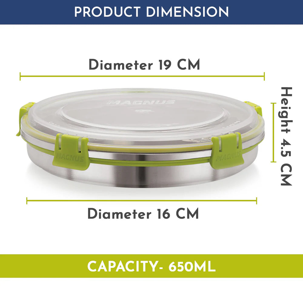 Klip Lock Stainless Steel Airtight Leakproof Storage Container 650ML – Durable Lunch Box for Office Men & Kids, Premium Kitchen Accessories Item