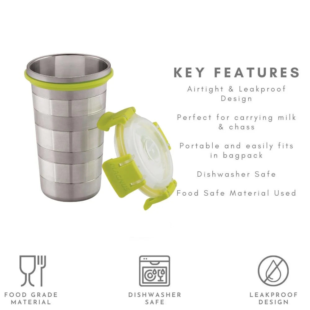 Stainless Steel Designer Klip Lock Tumbler with Lid & Straw – 350ML Leak-Proof Travel Mug for Office, Kids, Juice, Buttermilk | BPA-Free, Airtight, Dishwasher Safe