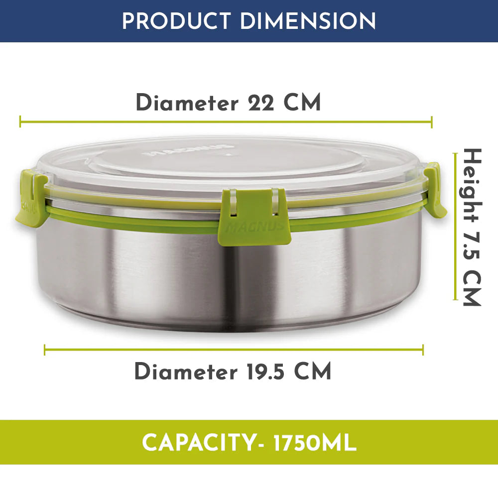 Klip Lock Stainless Steel Airtight Leakproof Storage Container 1750ML – Durable Kitchen Accessories Item, Large Lunch Box for Office Men, Women & Kids