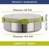 Klip Lock Stainless Steel Airtight Leakproof Storage Container 1750ML – Durable Kitchen Accessories Item, Large Lunch Box for Office Men, Women & Kids