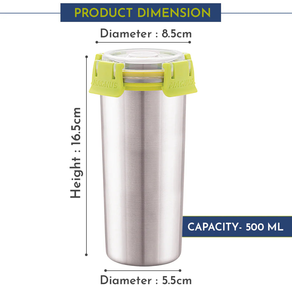 Stainless Steel Matte Klip Lock Tumbler with Lid & Straw – 500ML Leak-Proof Travel Mug for Office, Kids, Juice, Buttermilk | BPA-Free, Airtight, Dishwasher Safe