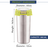 Stainless Steel Matte Klip Lock Tumbler with Lid & Straw – 500ML Leak-Proof Travel Mug for Office, Kids, Juice, Buttermilk | BPA-Free, Airtight, Dishwasher Safe