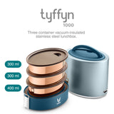 Vaya Tyffyn Blue Copper-Finished Stainless Steel Lunch Box with Bagmat, 1000 ml, 3 Containers, Blue