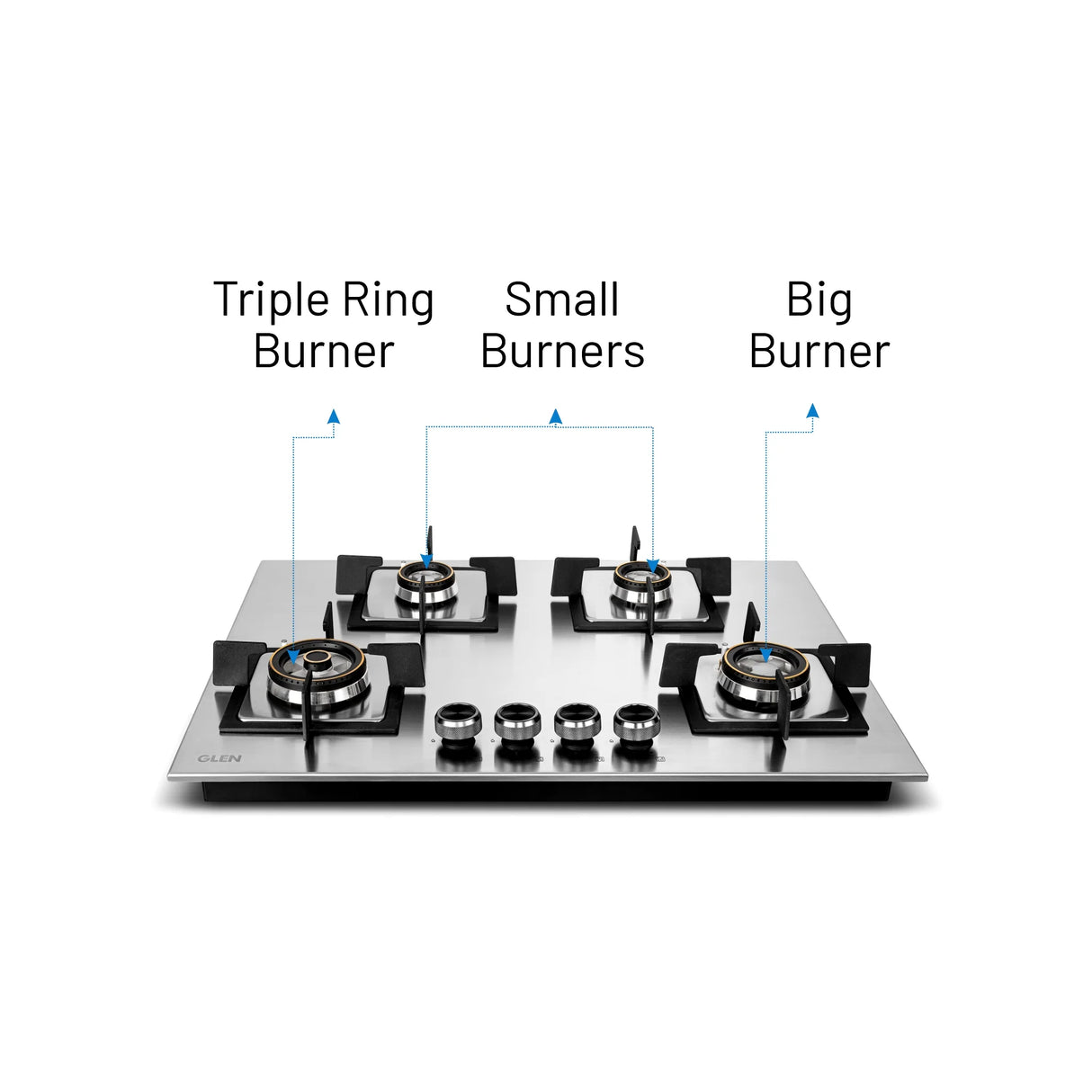 4 Burner Stainless Steel Hob Top with Mini Triple Ring & Double Ring Brass Burners Auto Ignition (BH1074SQHTSSDBMT70)