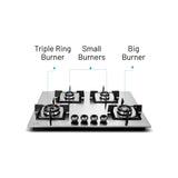 4 Burner Stainless Steel Hob Top with Mini Triple Ring & Double Ring Brass Burners Auto Ignition (BH1074SQHTSSDBMT70)
