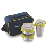 Ethos 3 Stainless Steel Lunch Box Set | 2 Containers & 1 Glass | Air-Tight, Leakproof, Insulated Bag | Ideal for Kids, Office Men & Women | Green