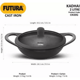 Hawkins Futura Cast Iron Kadhai  2 Litre with Lid (CIK20G)