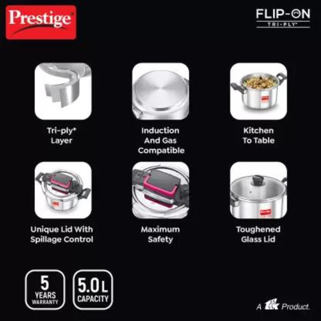 PRESTIGE 3 LITRE FLIP-ON TRI PLY SVACHH PRESSURE COOKERs (20709)