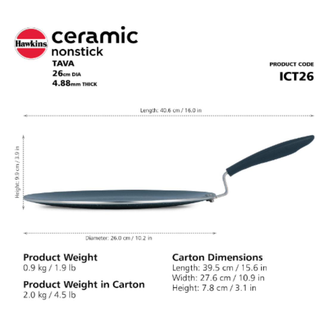 Hawkins 26 cm Ceramic Nonstick Tava, Granite Griddle ICT26