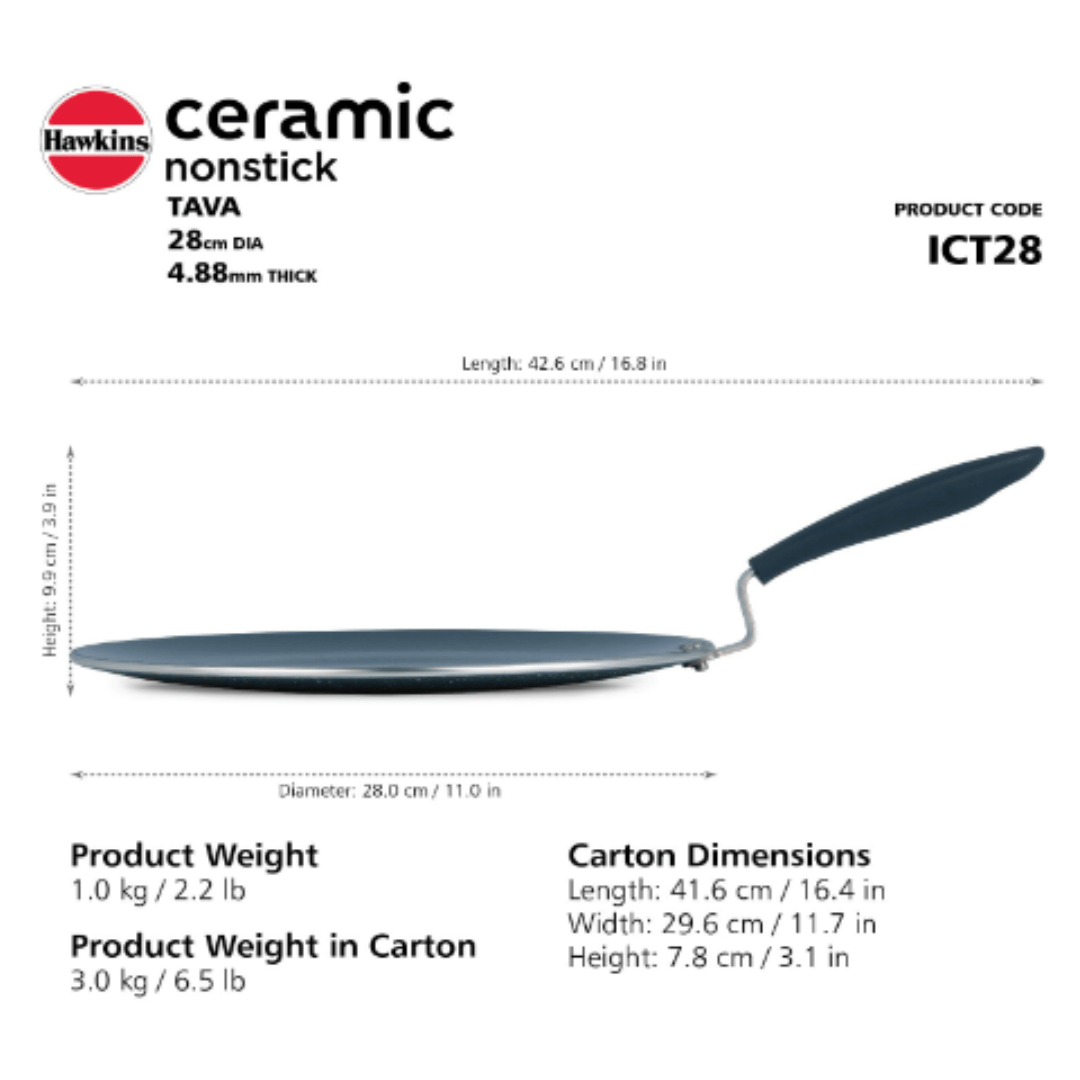 Hawkins 28 cm Ceramic Nonstick Tava, Granite Griddle ICT28