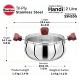 Hawkins 2 Litre Handi, Triply Stainless Steel with Glass Lid SSH20G