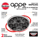 Hawkins 26 cm DIE-CAST Appe Pan, Non Stick Paniyaram Pan with Glass Lid, 12 Cups Paniyarakkal Ceramic Pan, Litti Pan, Kuzhi Paniyaram Pan, Ponganalu Pan, Red NAPE26G